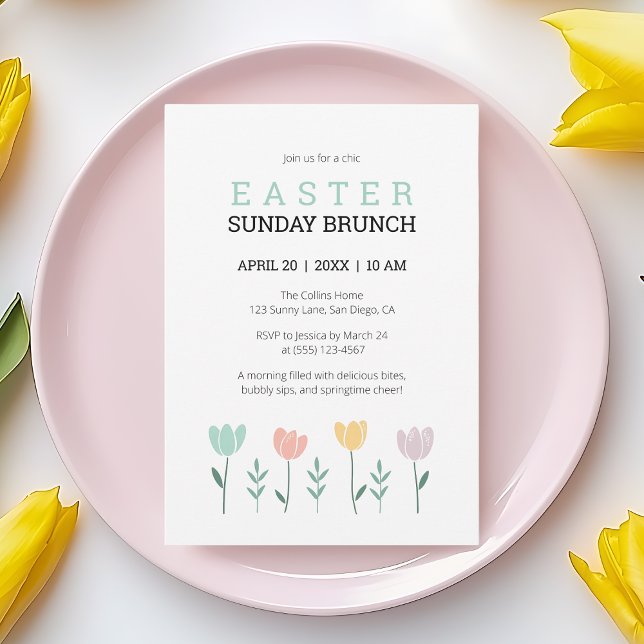 Påsk Söndag Brunch Modern Blommigt Grönt Botaniskt Inbjudningar (Easter Sunday Brunch Modern Floral Green Botanical Invitation)