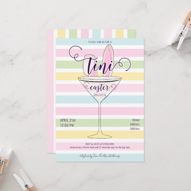 Påsk Söndag Martini Cocktail Brunch Dinner Party Inbjudningar (Fram/Back In Situ)