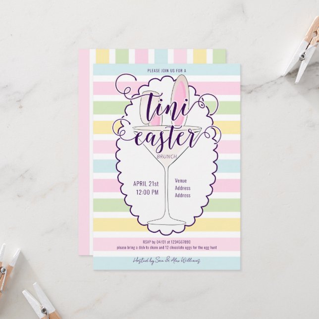 Påsk Söndag Martini Cocktail Brunch Picnic Party Inbjudningar (Fram/Back In Situ)