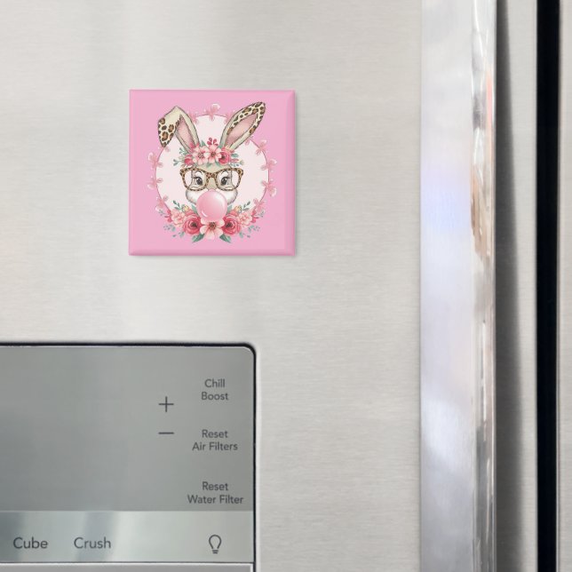 Påsk Söt Blommig Kanin Leopard Present  Magnet (In Situ (Fridge))