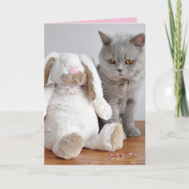 PÅSK SÖT KATT & KANIN GRATTULATIONSKORT KORT (Framsida)