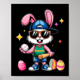Påsk Sport Glad påsk Bunny spelar säljare Kids Poster