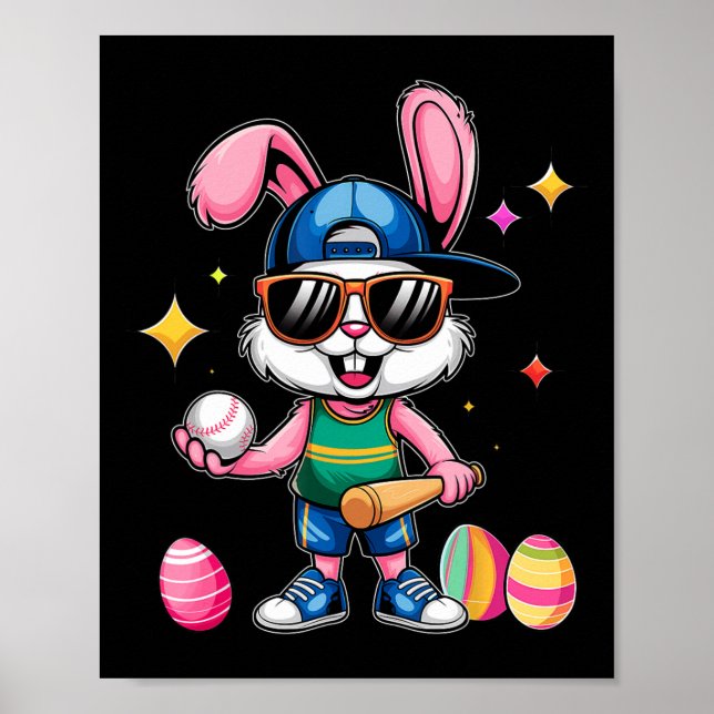 Påsk Sport Glad påsk Bunny spelar säljare Kids Poster (Framsidan)