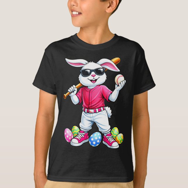 Påsk Sport Glad påskdag Kanin spelar baseboll T Shirt (Framsida)
