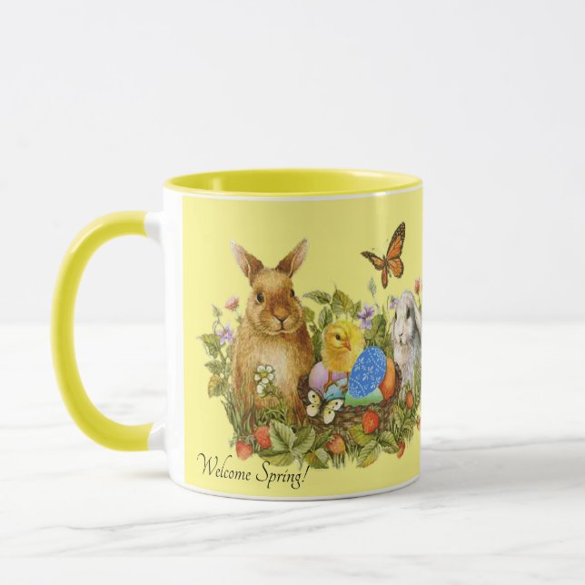 Påsk Spring Time Bunny Eggs Chick Butterfly Gift Mugg (Vänster)