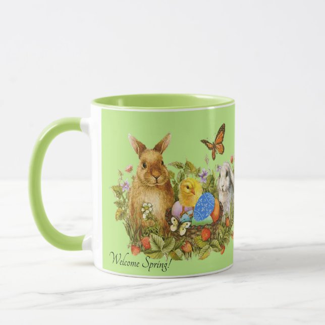 Påsk Spring Time Bunny Eggs Chick Butterfly Gift Mugg (Vänster)
