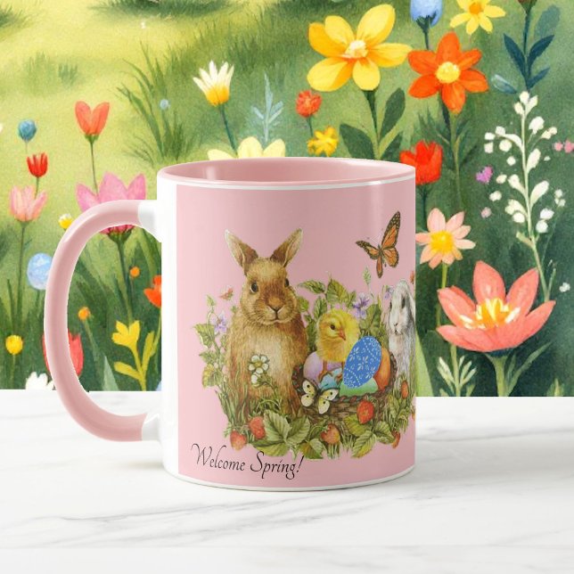Påsk Spring Time Bunny Eggs Chick Butterfly Gift Mugg (Skapare uppladdad)