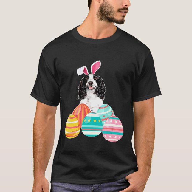 Påsk Springer spanel Bunny Öron Eggs Funny T Shirt (Framsida)