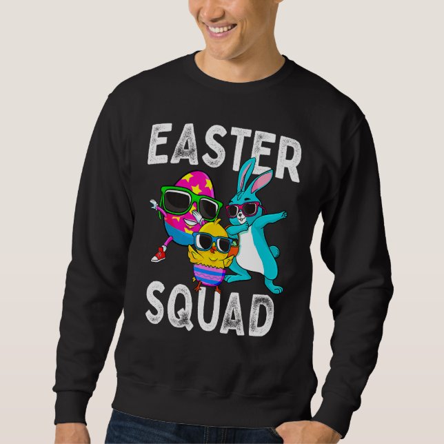Påsk Squad Dabbing Bunny Chick  Egg Hunting Match Lång Ärmad Tröja (Framsida)