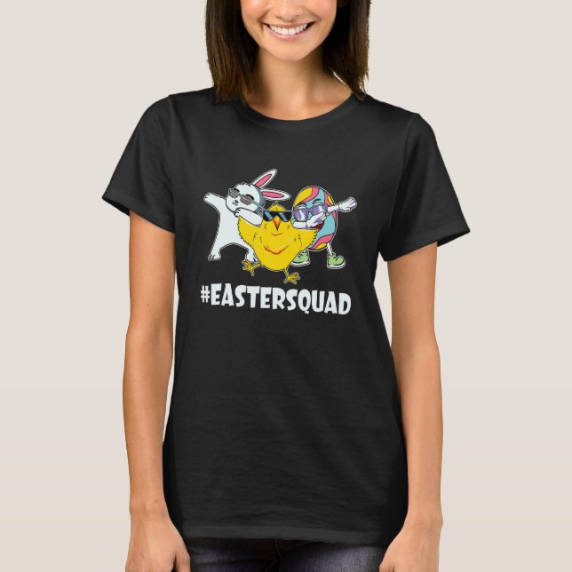 Påsk Squad Dabbing Bunny Chick  Egg Hunting Match T Shirt (Framsida)