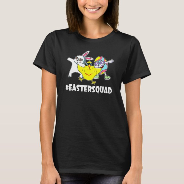 Påsk Squad Dabbing Bunny Chick  Egg Hunting Match T Shirt (Framsida)