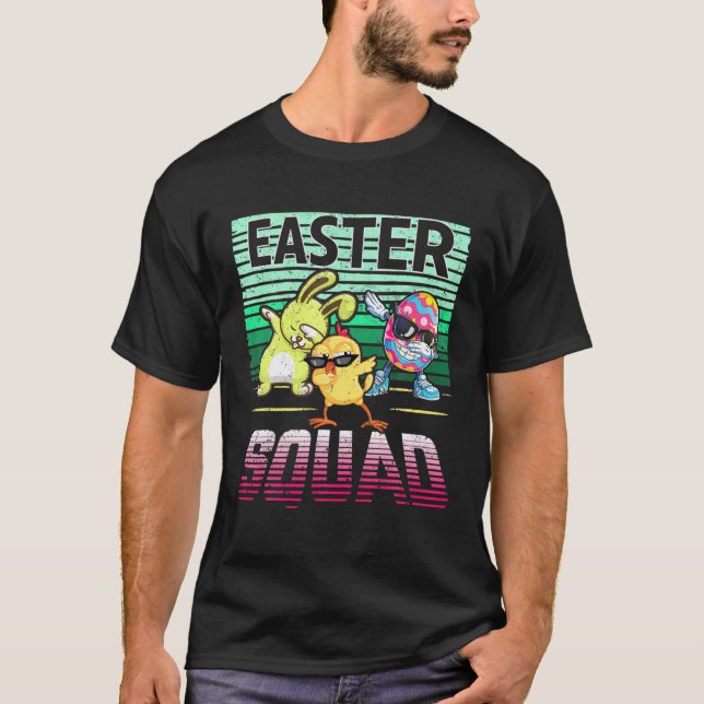 Påsk Squad Dabbing Bunny Chick Egg Matching Fami T Shirt (Framsida)