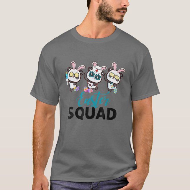 Påsk Squad Panda med Bunny Öron Nurse Stethosco T Shirt (Framsida)