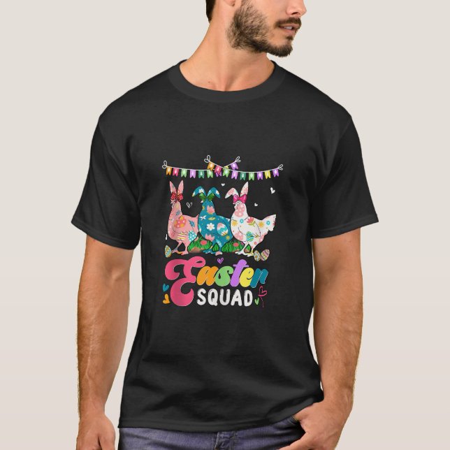 Påsk Squad Three Blommigt Bunny Chickens Bow Tie E T Shirt (Framsida)