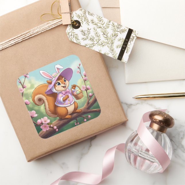 Påsk Squirrel Fyrkantigt Klistermärke (Gifting)