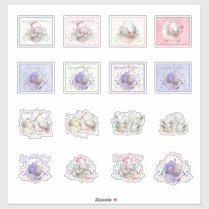 Påsk Stickers Bunnies och Basket Cute Klistermärken