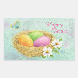 Påsk Stickers Färgad Eggs i Nest Rektangulärt Klistermärke