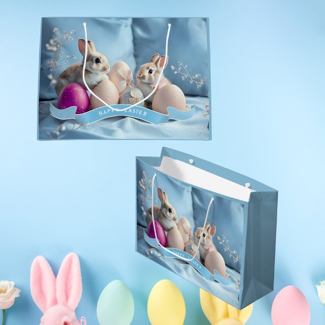 Påsk Stor Presentpåse Två Kaniner & Påskägg (Skapare uppladdad)