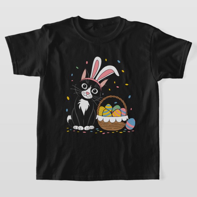 Påsk Svart Katt Smoking Kanin Kaninöron Ägg T Shirt (Laydown)