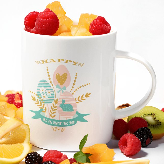 Påsk symboler bouquet och Glad påsk Text Två-Tonad Mugg (Skapare uppladdad)