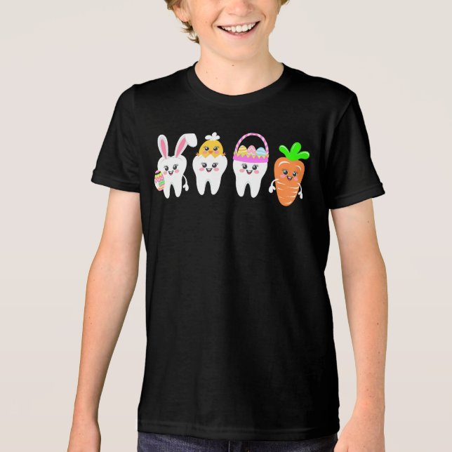 Påsk Tand Cute Dental Bunny Chick Roligt Dentist T Shirt (Framsida)