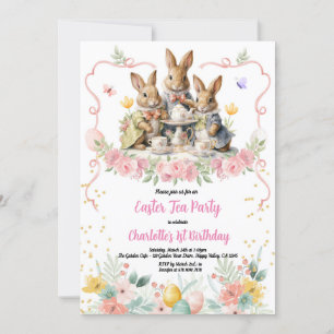 Påsk Tea Girl Födelsedagsfest Bunny-inbjudan. Inbjudningar