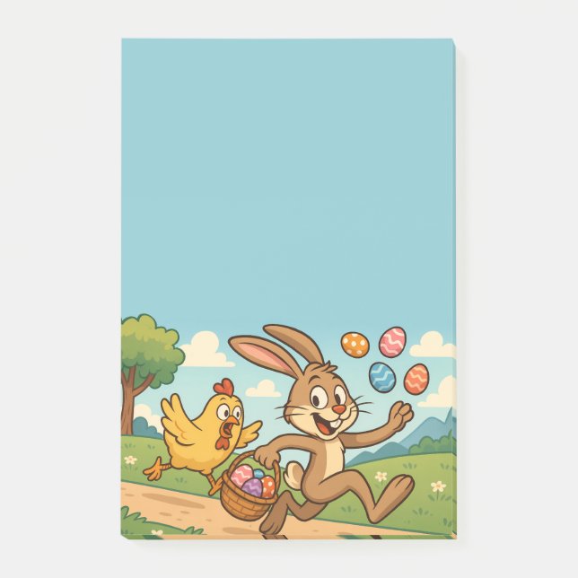 Påsk Tecknad Funny | Bunny Steals Eggs från Hen Post-it Block (Framsida)