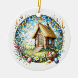 Påsk Tiny Log Church Eggs stached Glass Flowers Julgransprydnad Keramik