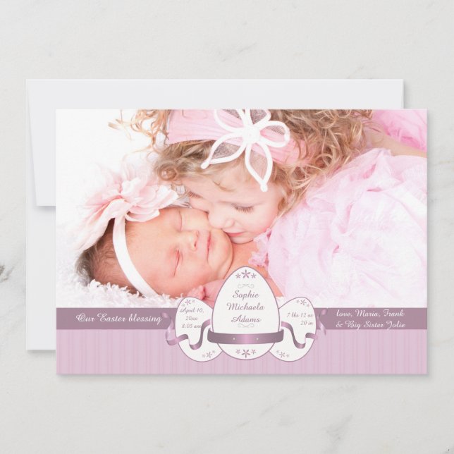 Påsk Tre Rosa Photo Birth-meddelande Julkort (Framsida)