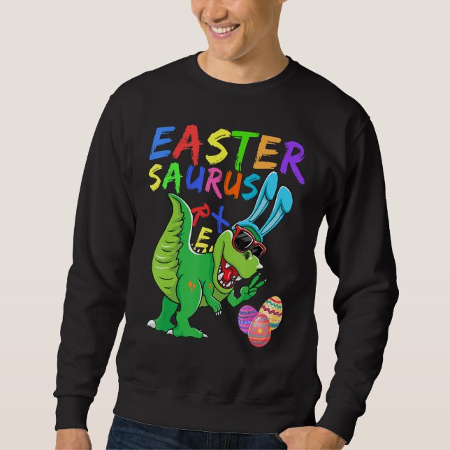 Påsk Trex Kids Dinosaur Bunny Påsk Saurus Rex Lång Ärmad Tröja (Framsida)