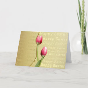 Påsk Tulips Guld Typografi Helgkort