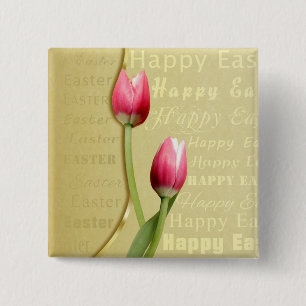 Påsk Tulips Guld Typografi Knapp