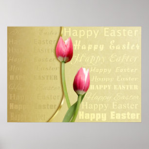 Påsk Tulips Guld Typografi Poster