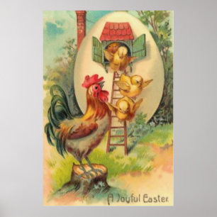 Påsk Tupp Chick Egg Birdhouse Poster