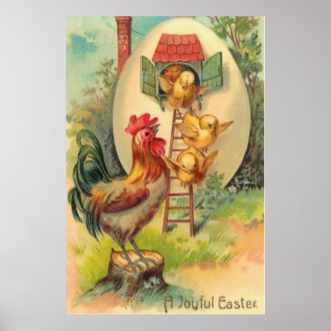 Påsk Tupp Chick  Egg Birdhouse Poster (Framsidan)