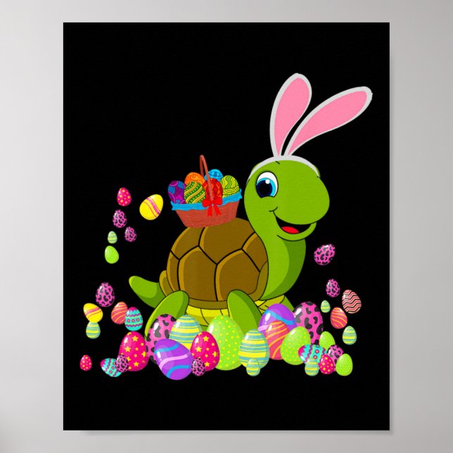 Påsk Turtle Älskare Bunny Turtle Holding Påsk Eg Poster (Framsidan)