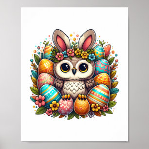 Påsk uggla med bunny öron poster
