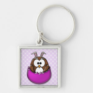 PÅSK UGGLA - ROSA FYRKANTIG SILVERFÄRGAD NYCKELRING