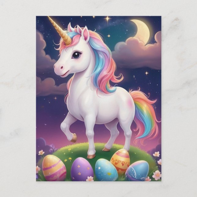 Påsk Unicorn i Magic Night Vykort (Framsida)