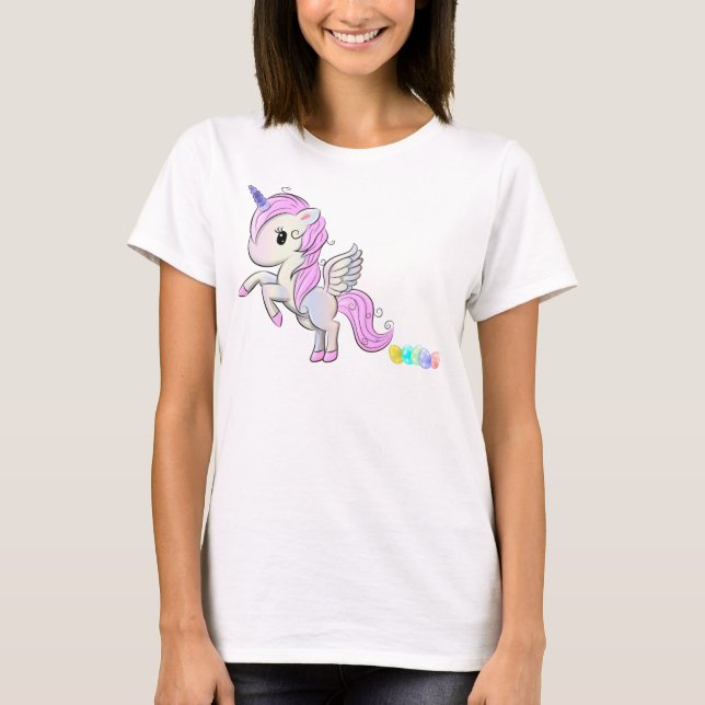 Påsk Unicorn Pegasus Egg Poop T Shirt (Framsida)