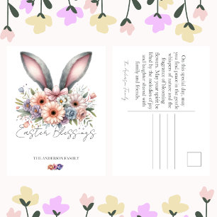 Påsk Vår Blommigt Bunny Rabbit Öron Familjen Namn Helg Vykort