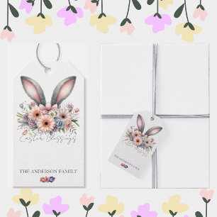 Påsk Vår Blommigt Bunny Rabbit Öron Familjen Namn Presentetikett