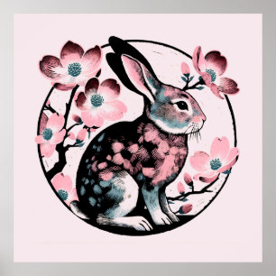 Påsk Vår Bunny Rabbit Dogwood Poster