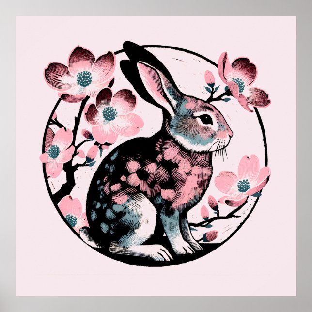 Påsk Vår Bunny Rabbit Dogwood Poster (Framsidan)