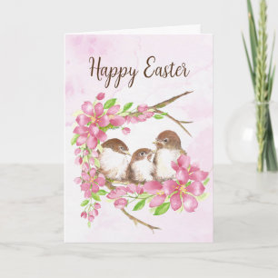 Påsk, Vår, Cherry Blommar, Sparrows, Bird Helgkort