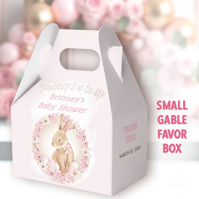 Påsk Vår Cute Bunny Rosa Girl Baby Shower Presentaskar (Spring Bunny Pink Small Gable Favor Box - You can choose from 3 sizes of these gable favor boxes.)
