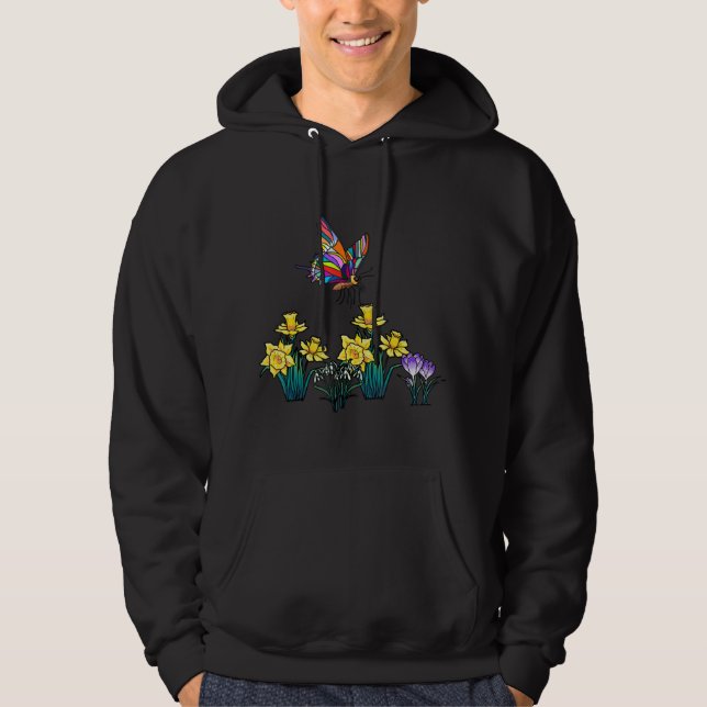 Påsk Vår Daffodil Crocus Butterfly Children Hoodie (Framsida)