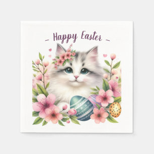 Påsk Vattenfärgade kattägg och blommor - Pappersservett