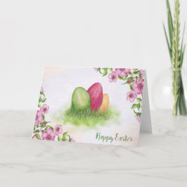Påsk - vattenfärgblommor & ägg helgkort