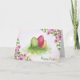 Påsk - vattenfärgblommor & ägg helgkort